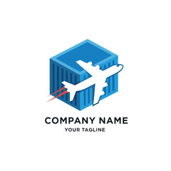 Fototapeta premium Airplane Emerging From Shipping Container Logo.