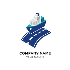Fototapeta premium Cargo Ship on Roadway Logo Design.