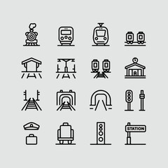 Railway & Train Icon Set &ndash; Minimal Line Transport Illustrations