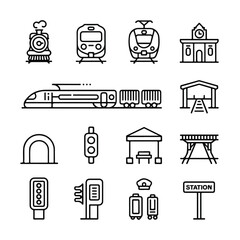 Railway & Train Icon Set &ndash; Minimal Line Transport Illustrations