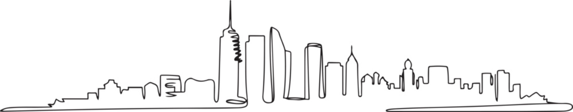 Single continuous line drawing of Beirut city skyline, Lebanon. Famous city scraper and landscape home wall decor poster print. World travel concept. one line Icon drawing