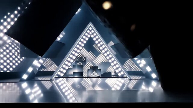 Modern Geometric Stage Setup With LED Lighting and Triangular Patterns in Futuristic Design