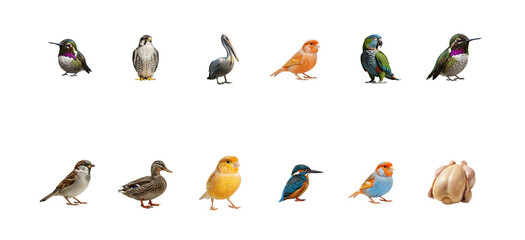 Assortment of Birds and a Raw Chicken