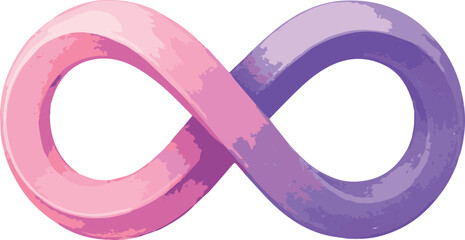 A stylized infinity symbol intertwined with a double loop, rendered in soft gradients of pink and purple