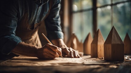 Architectural Model Planning Scene With Hands Drawing.