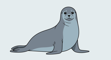 Illustration of a cute gray seal sitting on the ground. © Tri