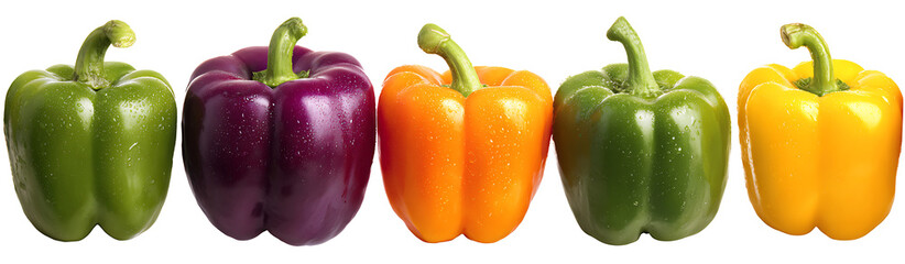 Five Bell Peppers In A Row On Transparent Background, PNG