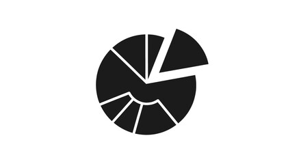 Black and white exploded pie chart icon illustrating business statistics and data analysis