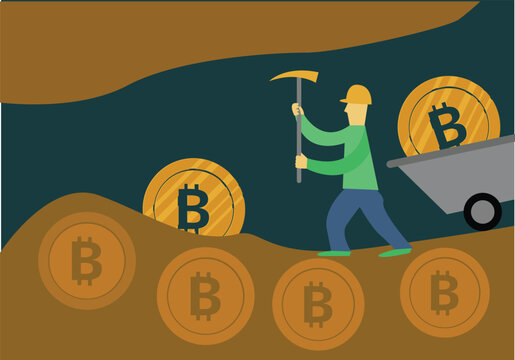 Mining Cyrptocurrencies concept. Editable Clip Art. 