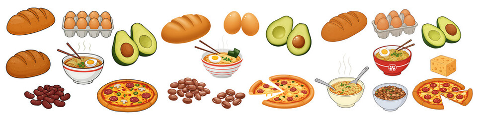 Assorted Breakfast Foods and Dishes