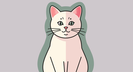 Obraz premium Cute cartoon cat illustration with simple color background.