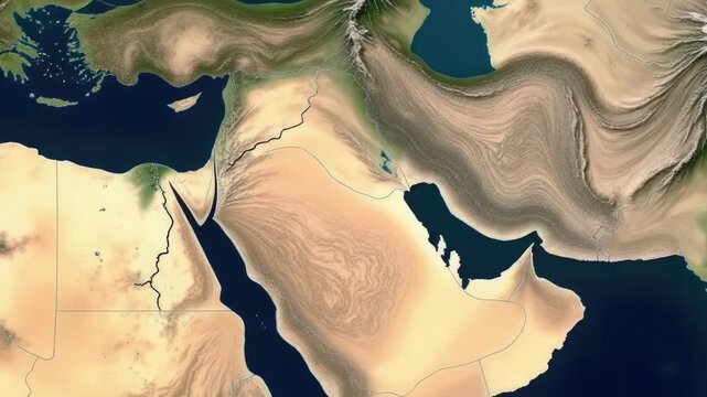 Video Satellite of the Middle East region with countries and geographical features