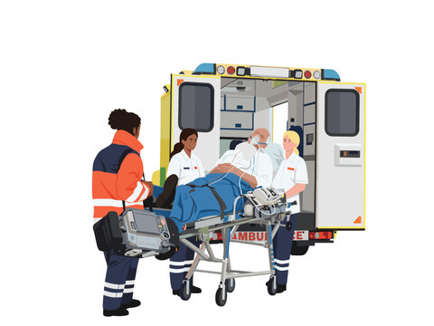 Medical Team Transporting Elderly Patient Into Ambulance