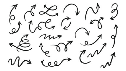 Hand Drawn Curved Arrow Doodle Set Vector