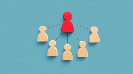 Obraz premium Simple Flat Illustration of Human Figures Connecting with a Central Individual on a Light Blue Background