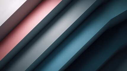Obraz premium Abstract textured diagonal layers with a color gradient from white to pink, gray, and deep blue, showcasing subtle shadows and modern depth, perfect for sophisticated design projects. Visually appeali