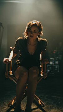 Woman sitting chair dramatic lighting