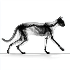 Fototapeta premium Walking cat body silhouette motion side view xray skeleton transparent cat body silhouette motion side view with xray bone