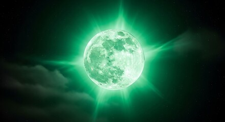 Fototapeta premium Eerie Green Moon Illuminating the Night Sky with an Intense Glow.