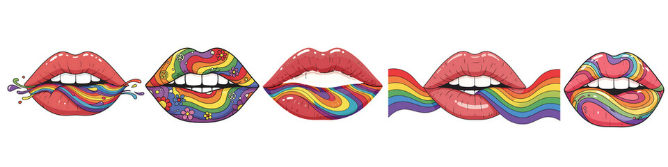 colorful rainbow painted lips with teeth