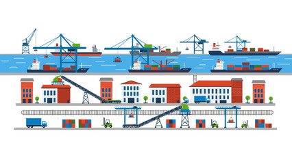 Obraz premium Maritime logistics and warehouse operations in a modern shipping port