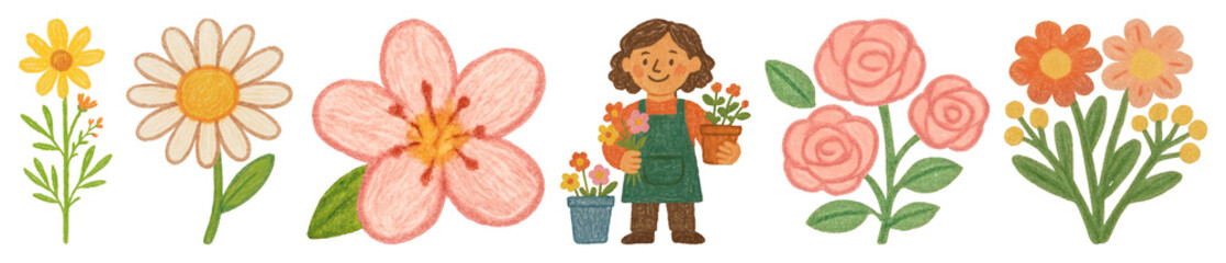 PNG Whimsical floral illustration collection, transparent background