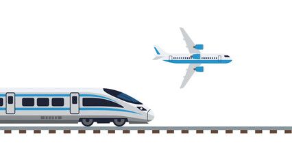 Flat design transportation concept with airplane and high speed train