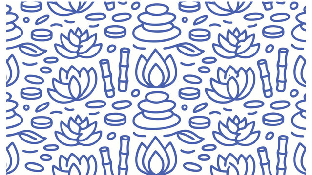Blue lotus flower and candle seamless pattern on white background for zen spa design