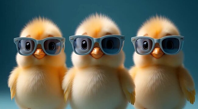 Cute chicks wearing glasses in funny group portrait