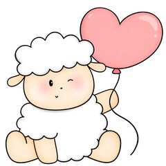 Obraz premium Cute Valentine Sheep with Heart Lights