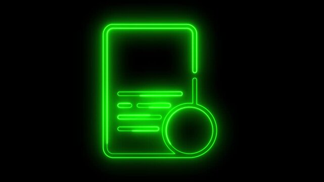 Neon document with magnifying glass icon