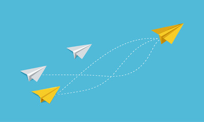 Paper Airplane Leadership Concept with Team Following Path