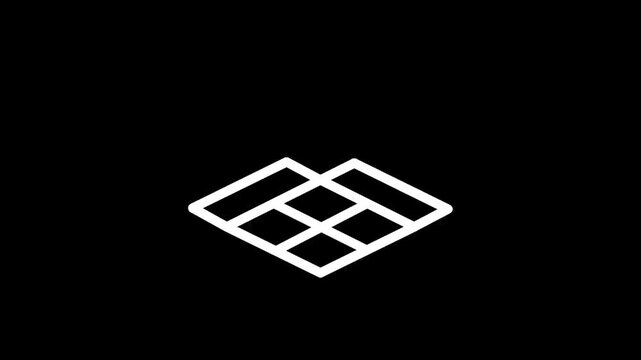 Abstract geometric logo design with interlocking shapes and squares on a black background