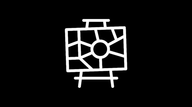 Abstract art painting on easel icon, minimalist white line art on black background