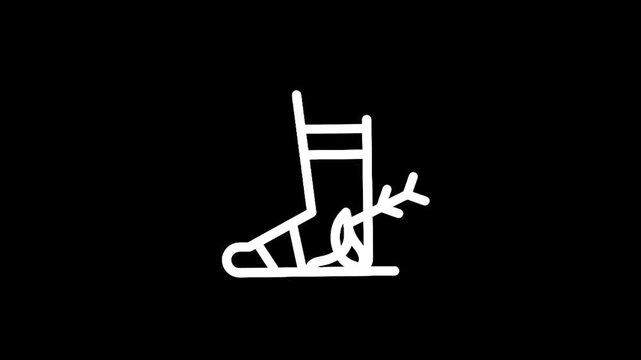 Stylized icon of a foot with a sock and a small branch on a black background