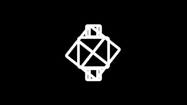 Abstract geometric shape with intersecting lines and squares on a black background