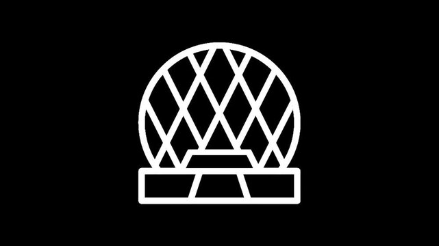 Iconic geodesic dome structure with a diamond pattern on a black background