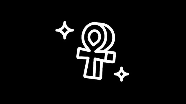 Stylized ankh symbol with sparkles on a black background, minimalist design