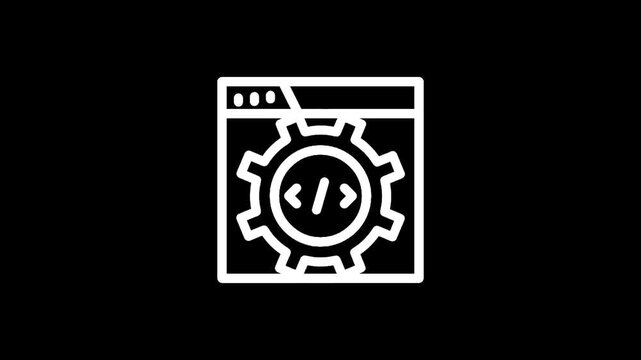 Web development gear icon with code symbol inside a browser window