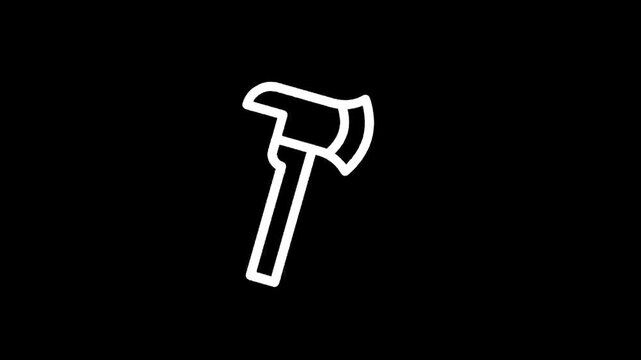 Simple white outline of an axe on a black background, minimalist design