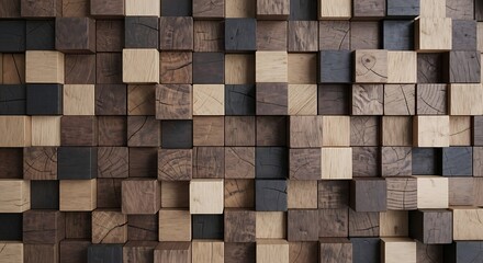 Wooden Wall Art Design with Cubes in Various Shades and Textures