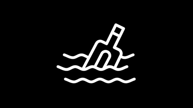 Simple line art icon of a shovel in wavy water on a black background