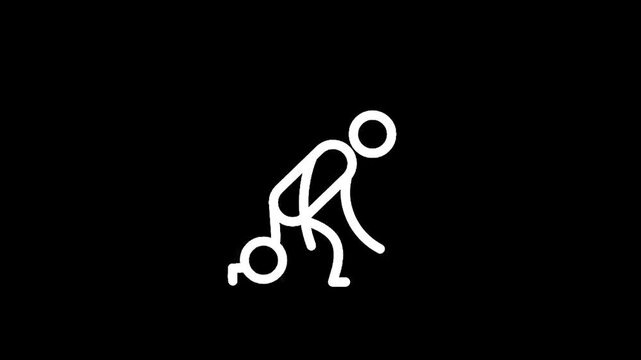 Abstract white stick figure in motion, possibly bowling or throwing a ball