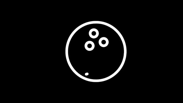 Simple white outline of a bowling ball with three finger holes on a black background