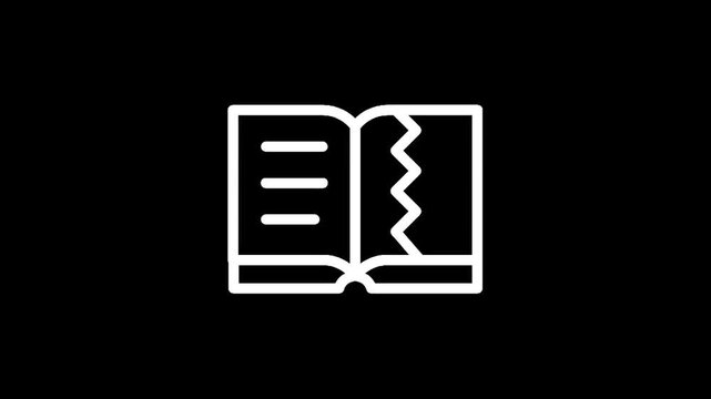 Open book icon with jagged edge on right page representing a torn or damaged book