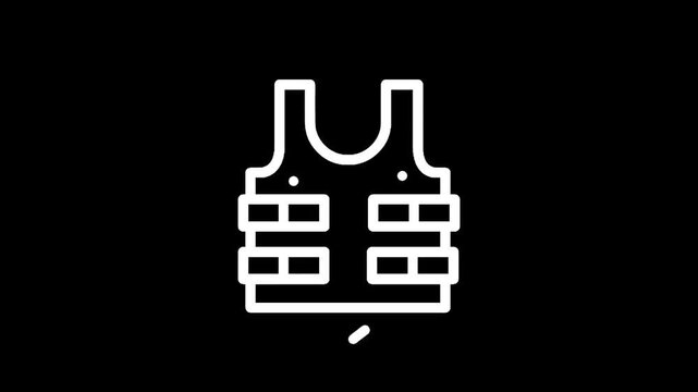 Simple line icon of a tactical vest with multiple pouches on a black background