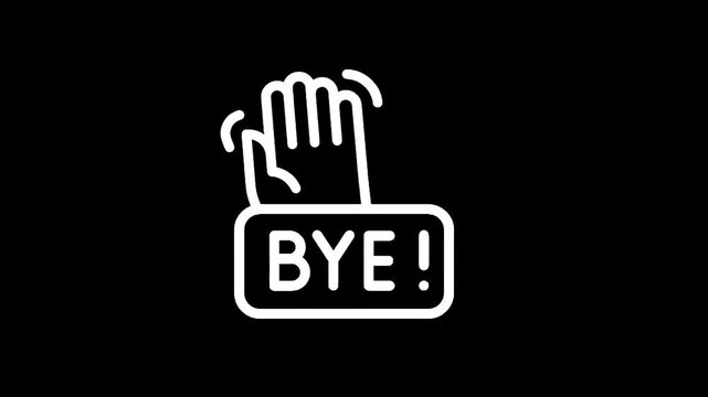 White waving hand icon with bye message on black background