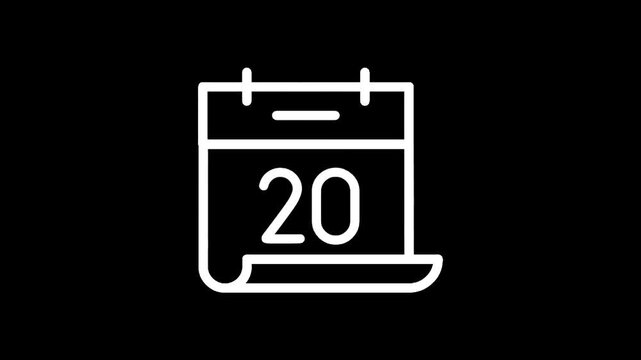 Simple white calendar icon with the number 20 displayed on a black background