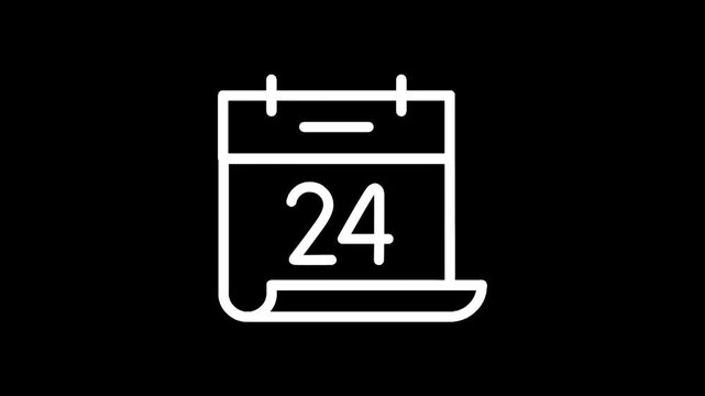 Simple white calendar icon with the number 24 displayed on a black background