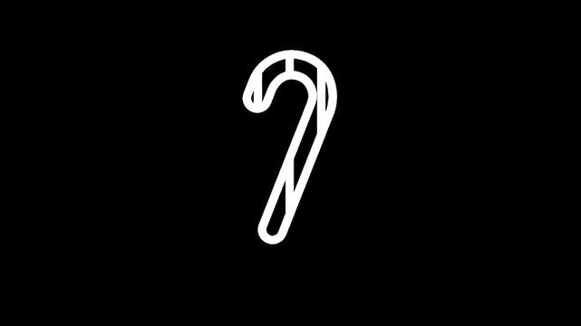 Simple white outline of a candy cane on a black background
